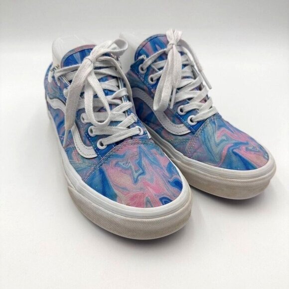 Vans Authentic Old Skool Blue Pink Swirl Oil Slick Low Top Sneakers Size M 5.5 W - Picture 1 of 9